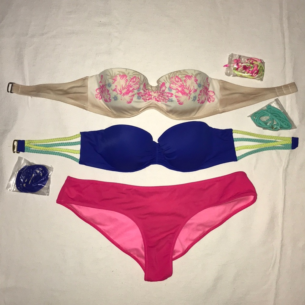 2 Victoria Secret bandeau swimsuit tops & a bottom